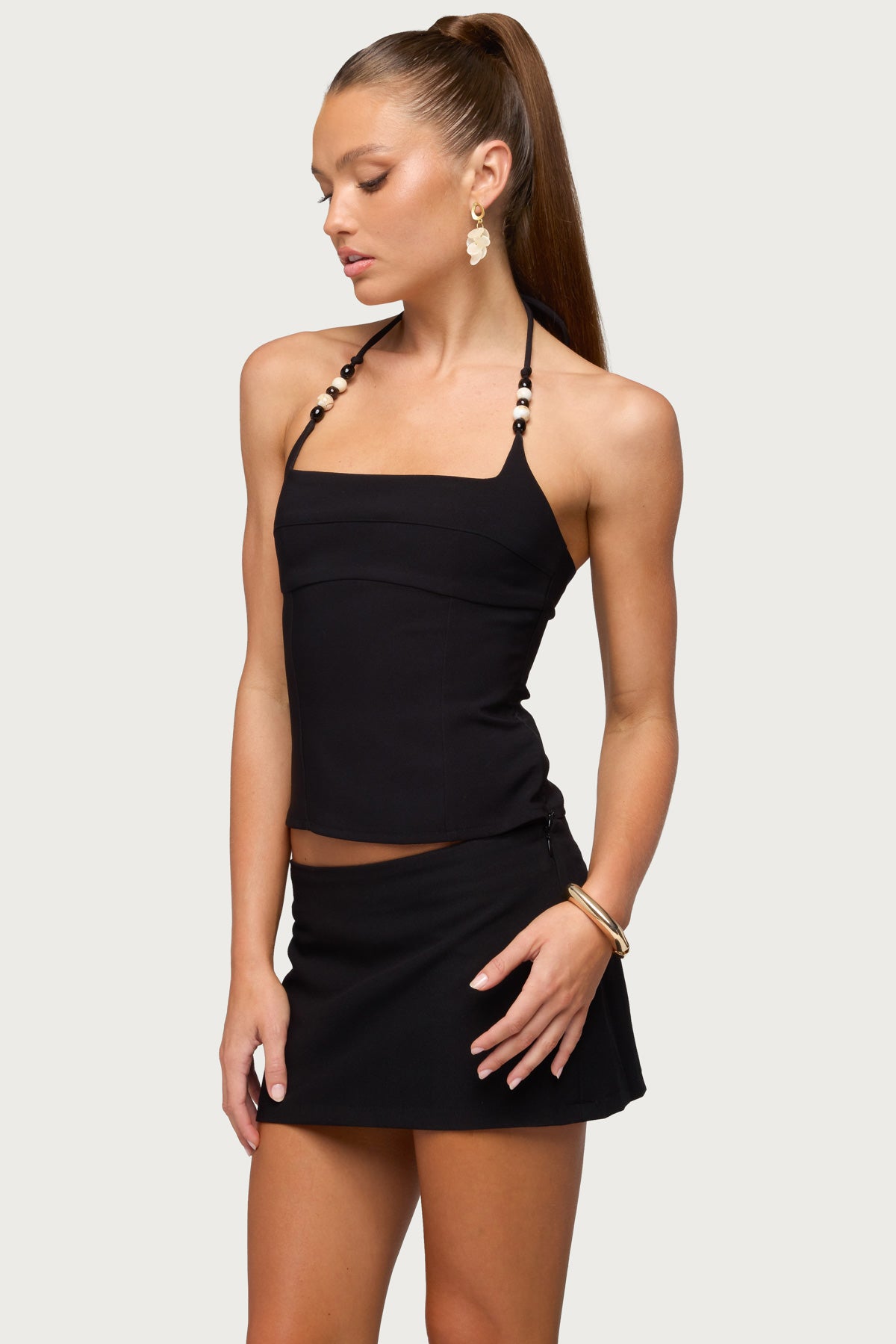 Yua Bead Stretchy Woven Halter Top - Image 3