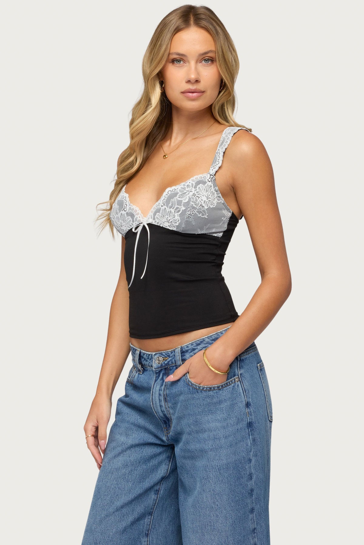 Troya Contrast Lacey Top - Image 3
