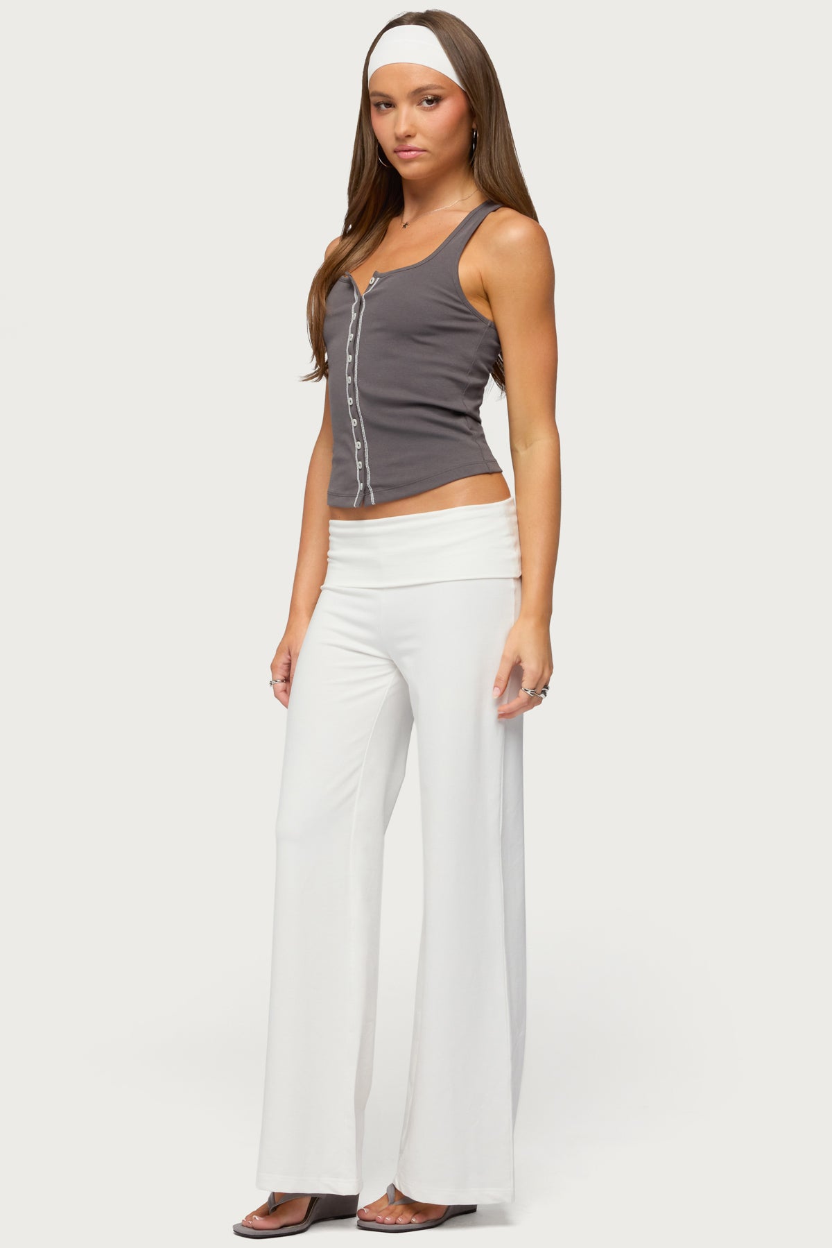 Contrast Button Up Ribbed Tank Top - Image 4