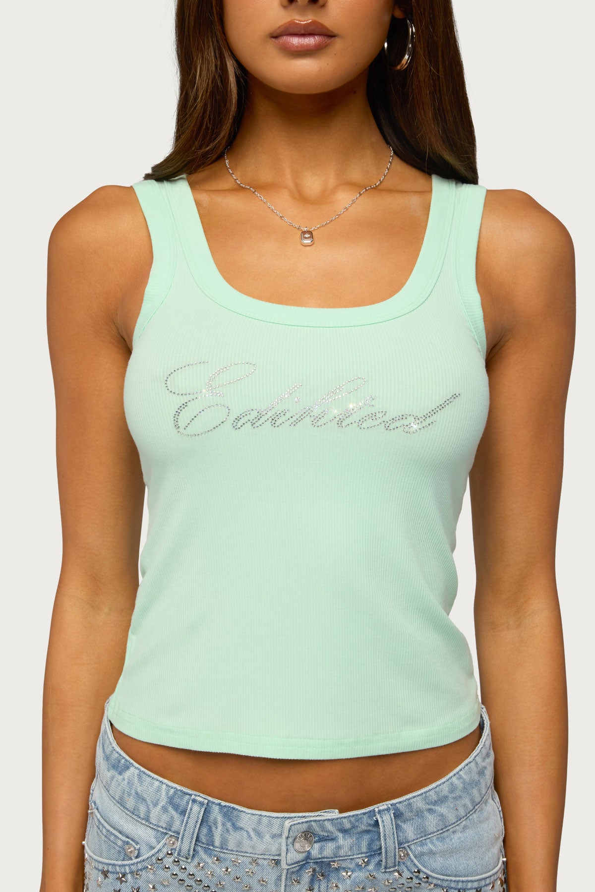 Edikted Star Rhinestone Ribbed Tank Top - Image 4