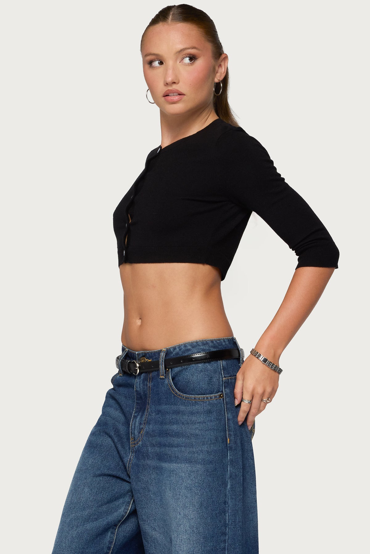 Gilba Button Up Knit Crop Top - Image 3