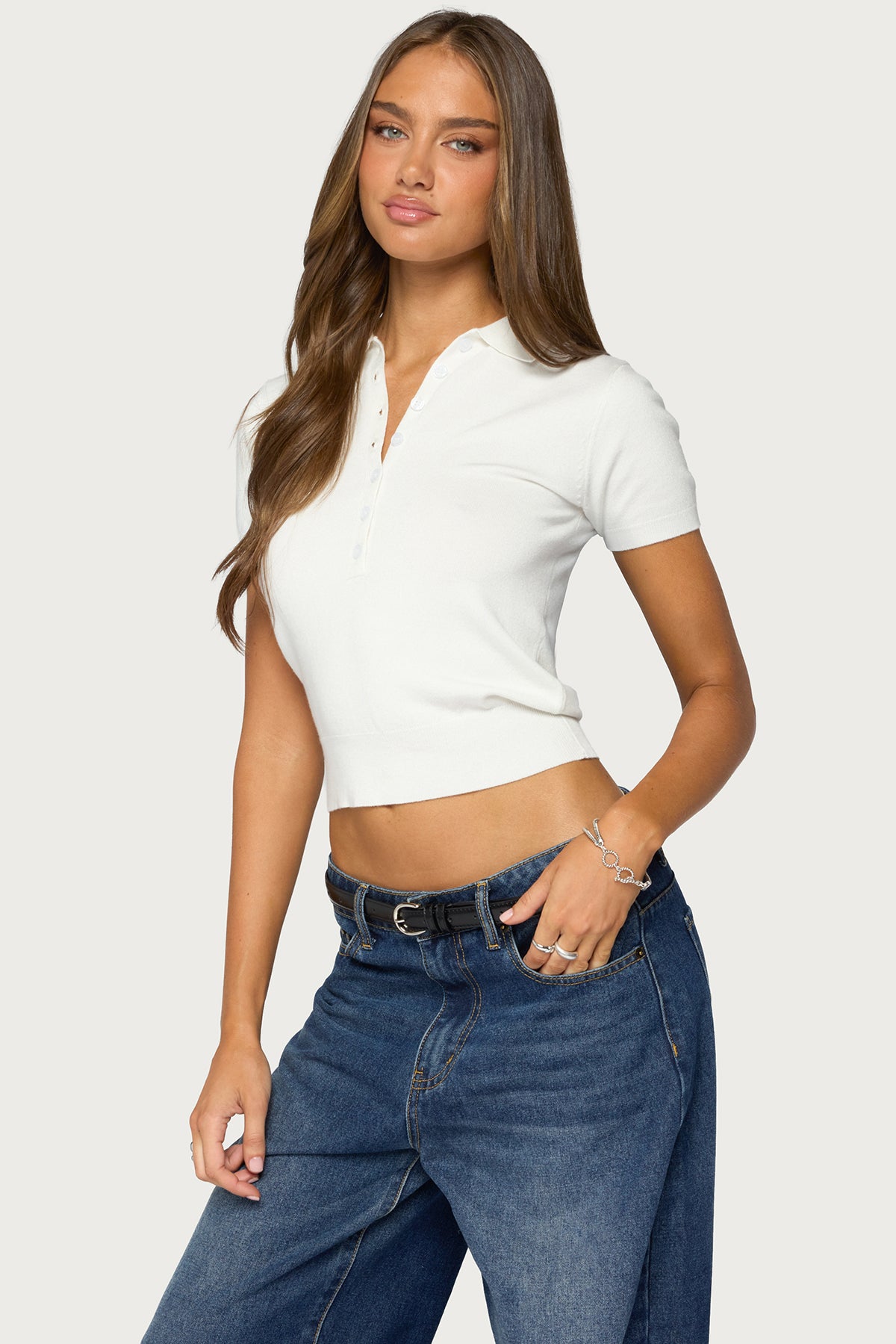 Gaela Collared Knit Henley Top - Image 3